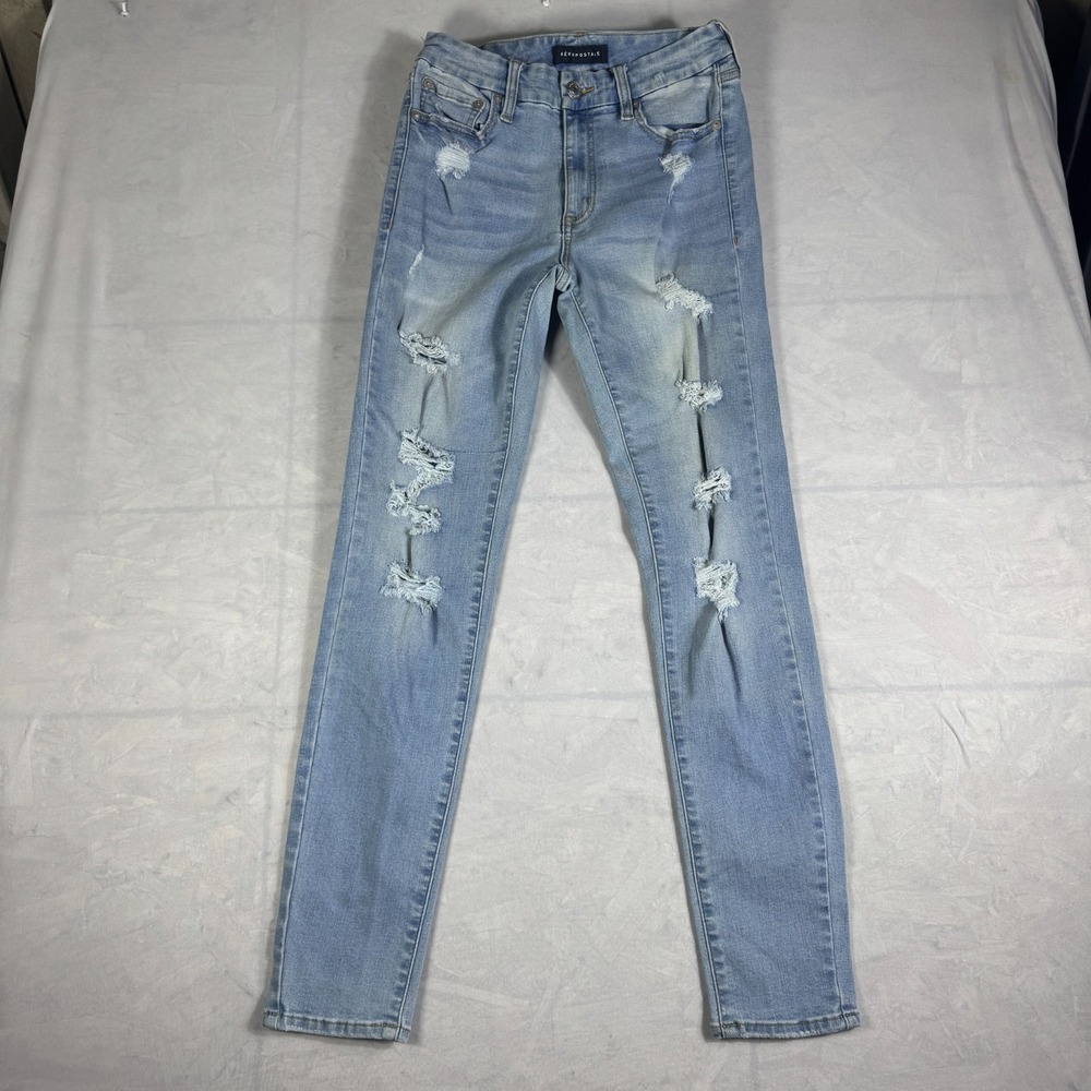 Aéropostale Womens Skinney Jeans Light Blue Distressed Denim Classic Stretch 6